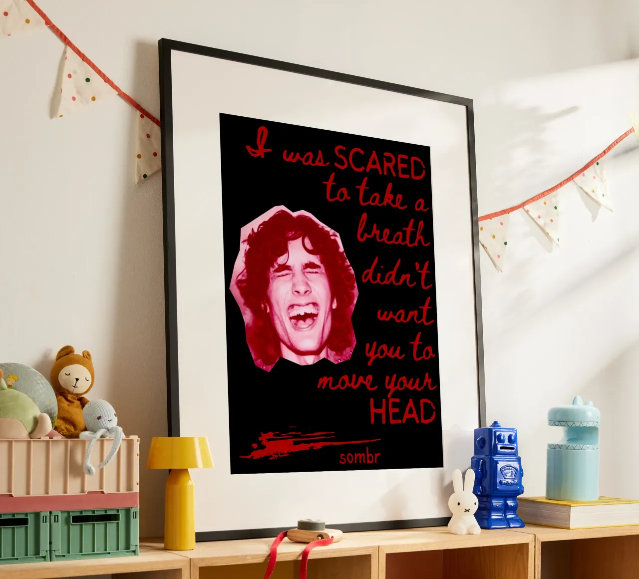 Testi d'epoca Cantante Britpop anni '90 poster da https://www.juniqe.com/uk/shop/Henndraws