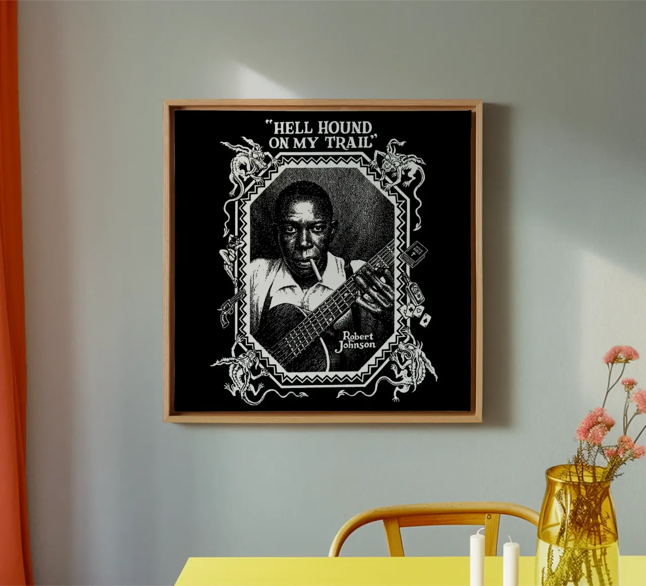 Robert Johnson Hell Hound On My Trail canvas met Baklijst van Gladysrg