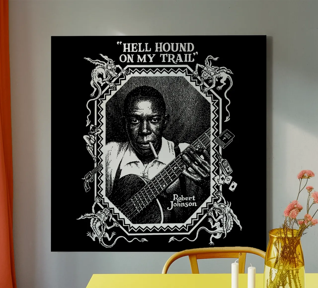 Robert Johnson Hell Hound On My Trail canvas met Baklijst van Gladysrg