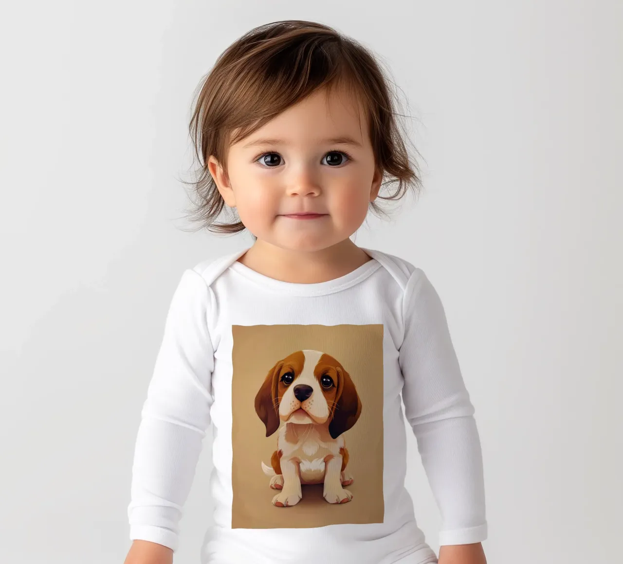Playful Beagle Pup: Curious and Cute long-sleeve baby romper by DesignDoodle