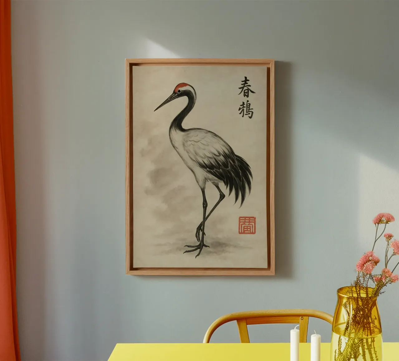 Tranquil Spring Crane canvas van Gei.Butsu