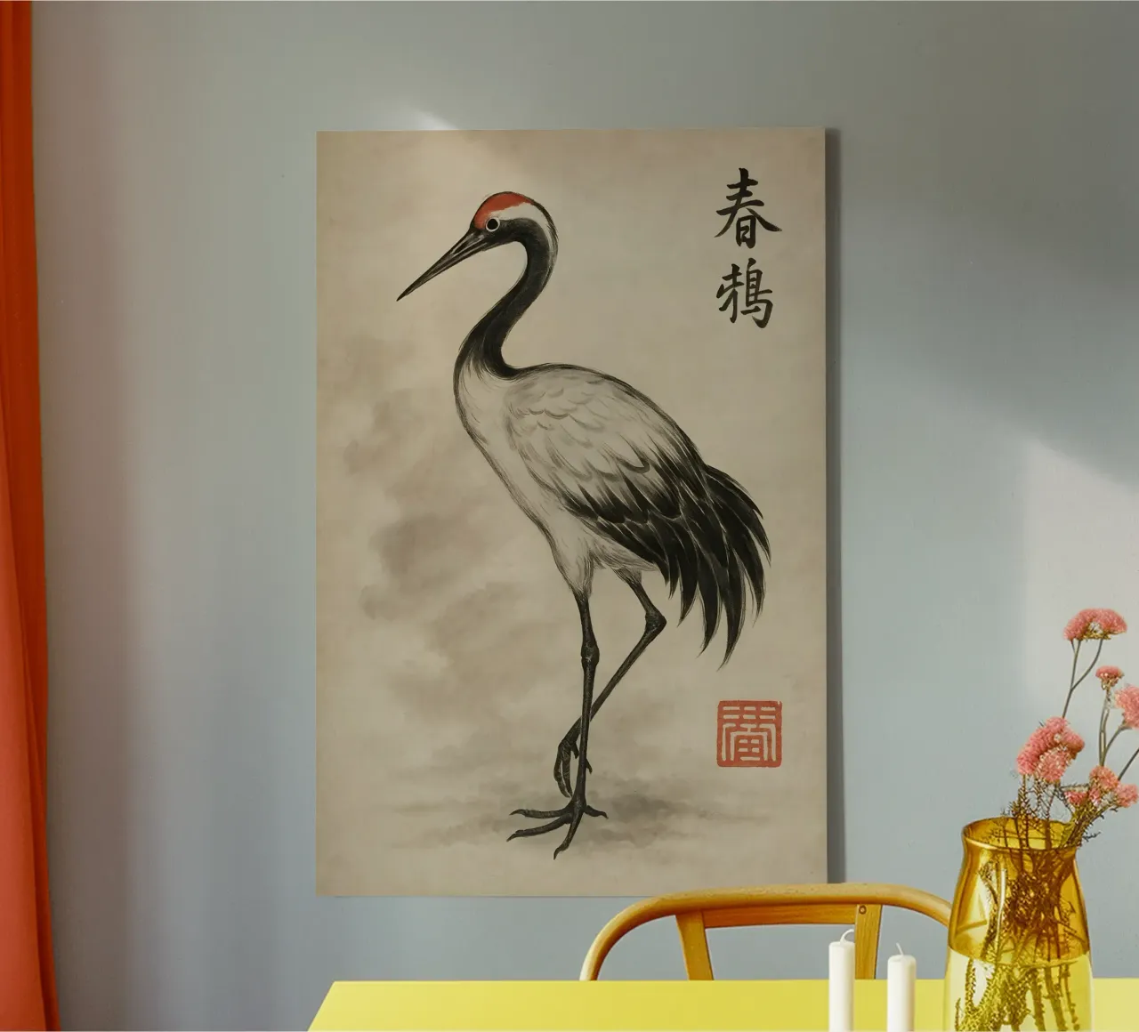 Tranquil Spring Crane canvas van Gei.Butsu