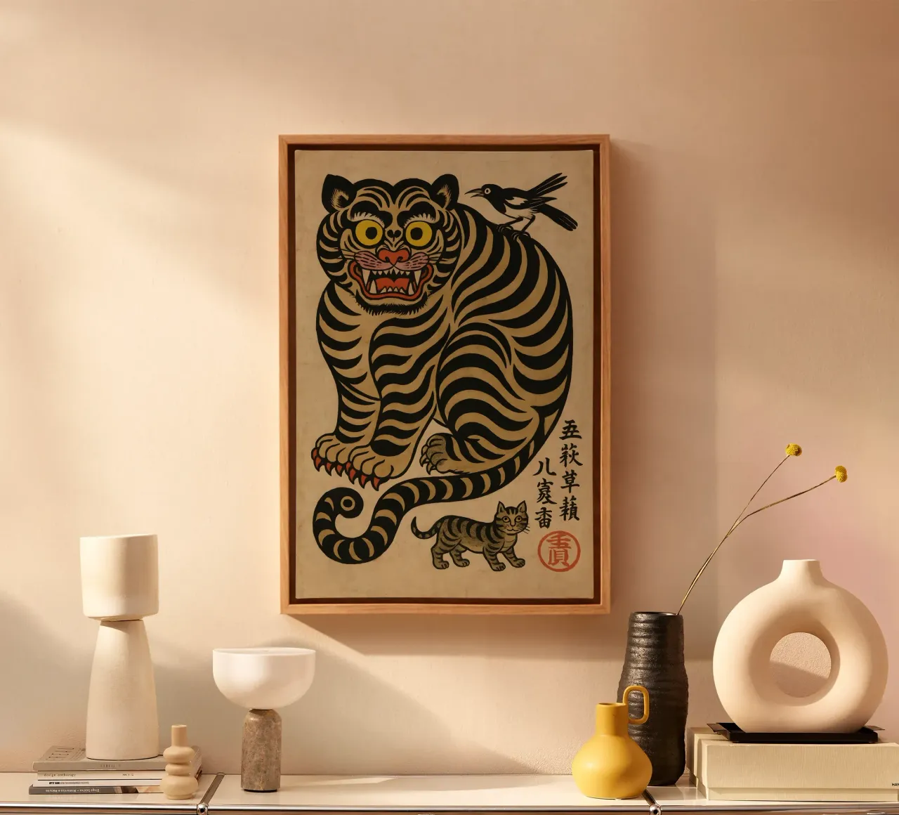 Midnight Whisper Tiger canvas met Baklijst van Gei.Butsu