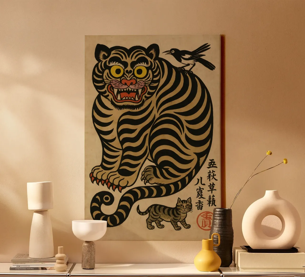Midnight Whisper Tiger canvas met Baklijst van Gei.Butsu
