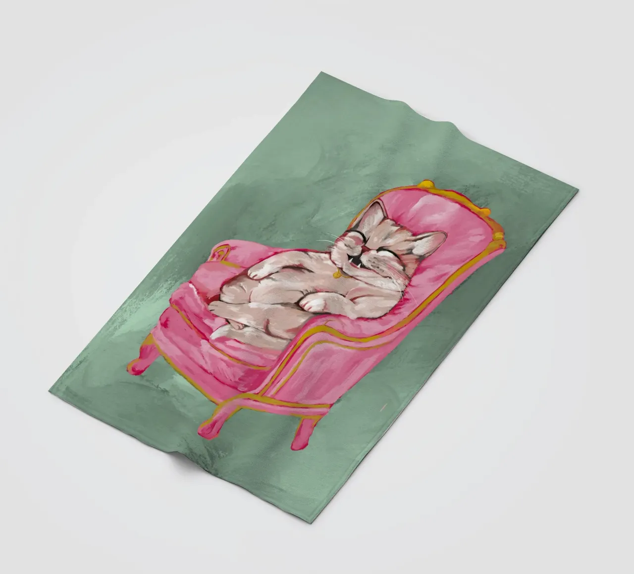 Smiling Cat Lounging on Pink Chair with a Sage Green Wall coperta in pile da mysteriouscoco