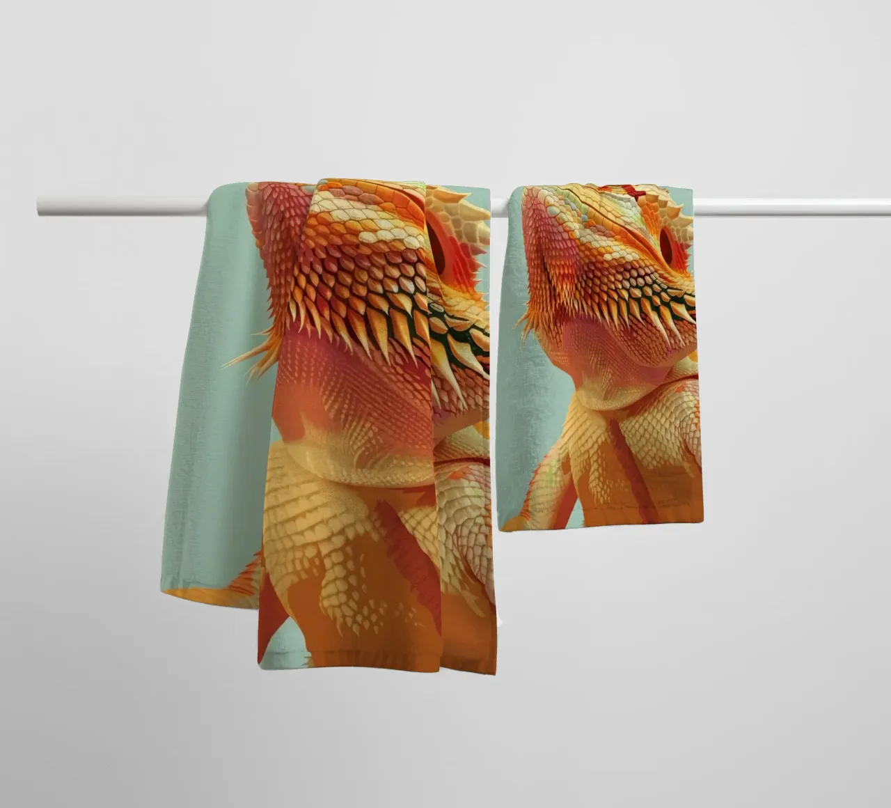 majestic detail of a bearded dragon in vibrant color towel by DesignDoodle