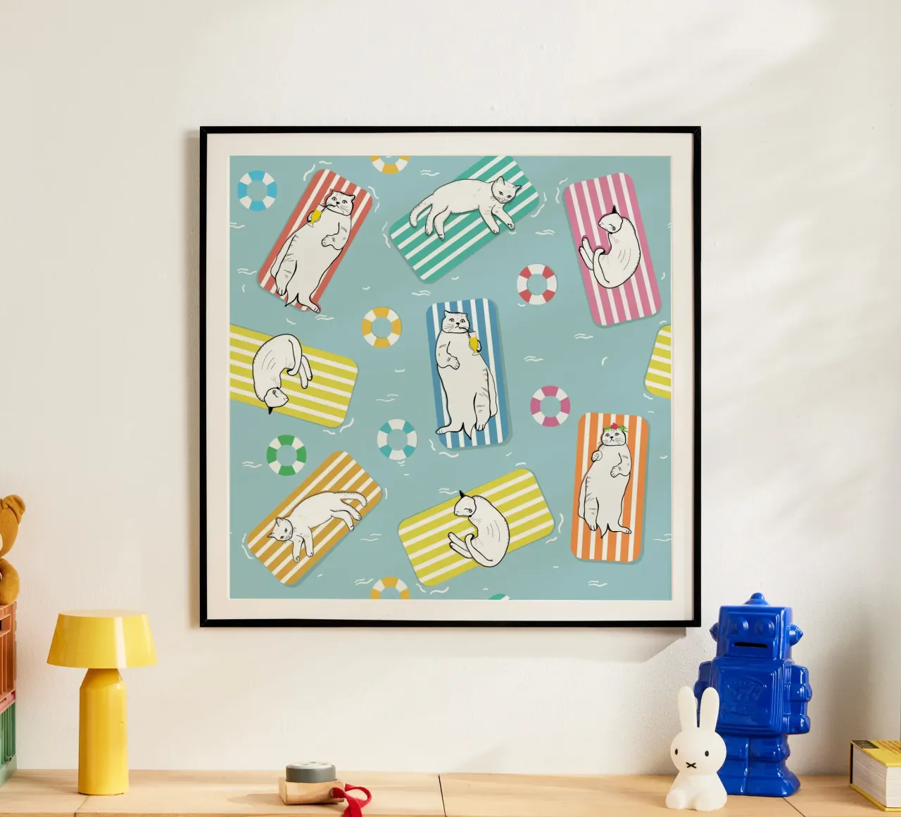 Gatti divertenti che prendono il sole sul mare poster da gulsengunel