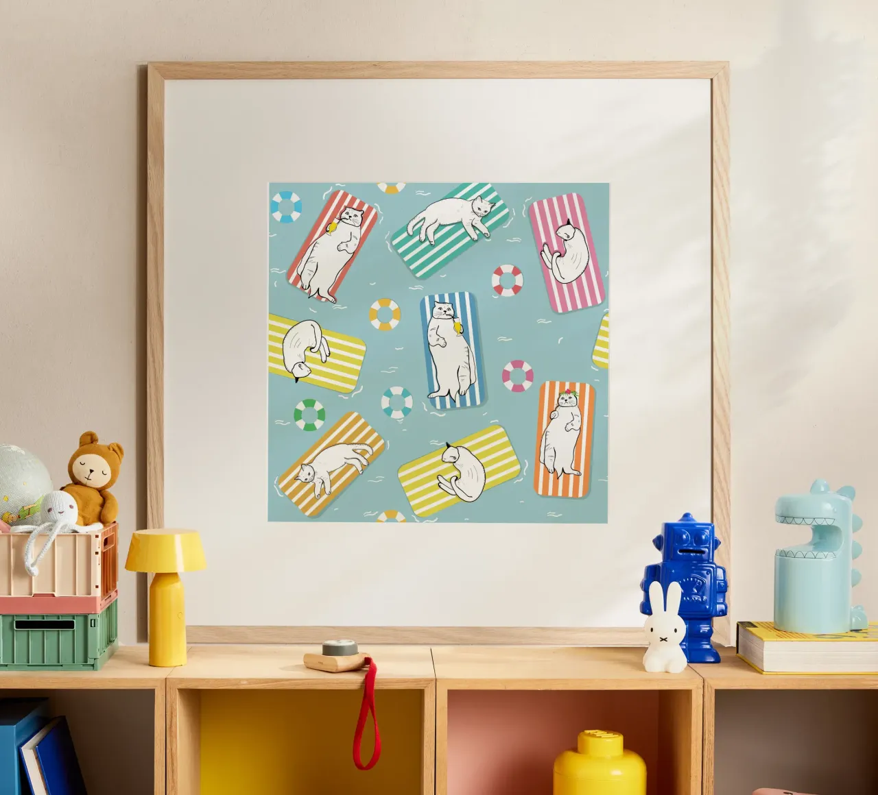 Gatti divertenti che prendono il sole sul mare poster da gulsengunel