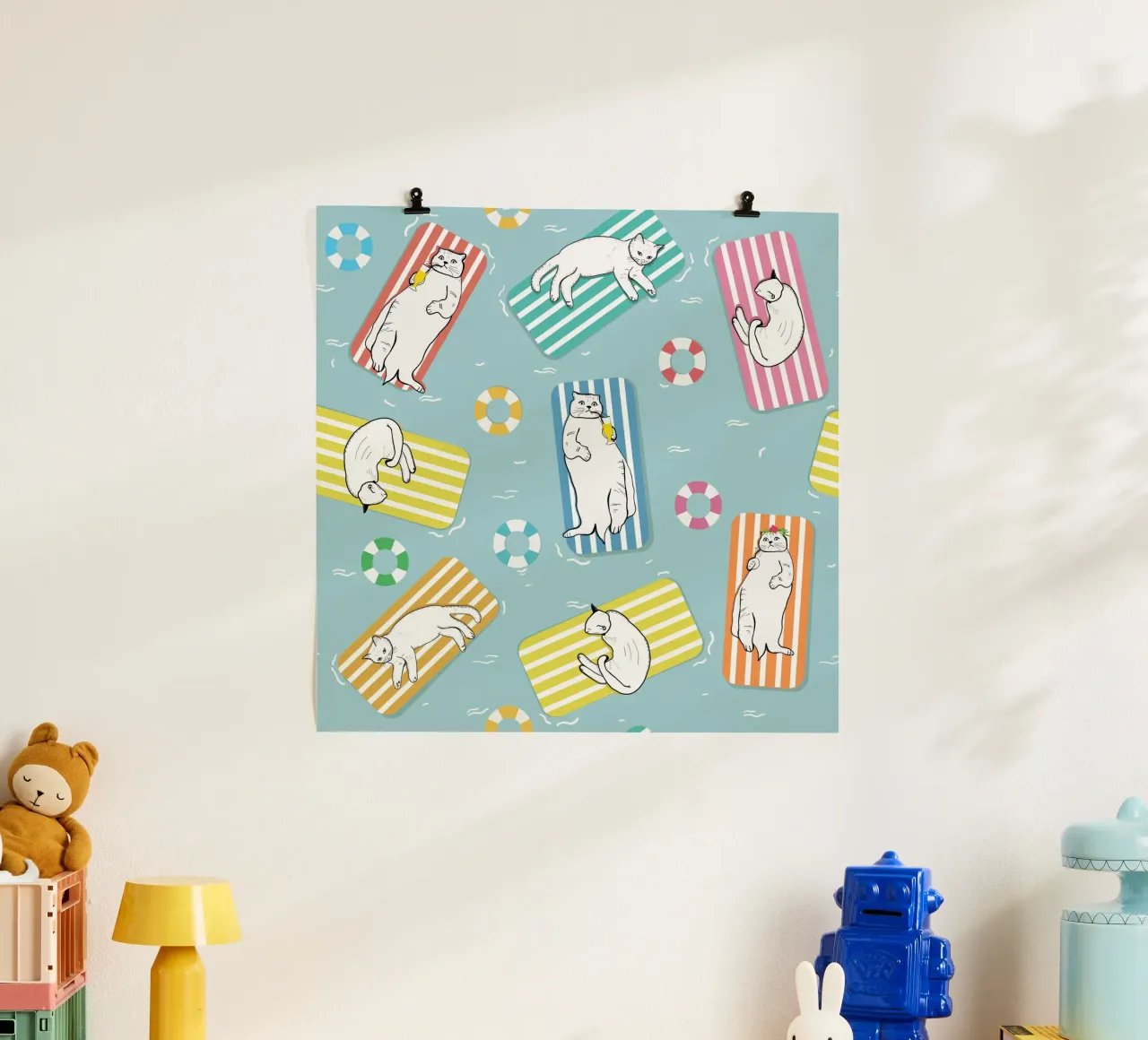 Gatti divertenti che prendono il sole sul mare poster da gulsengunel