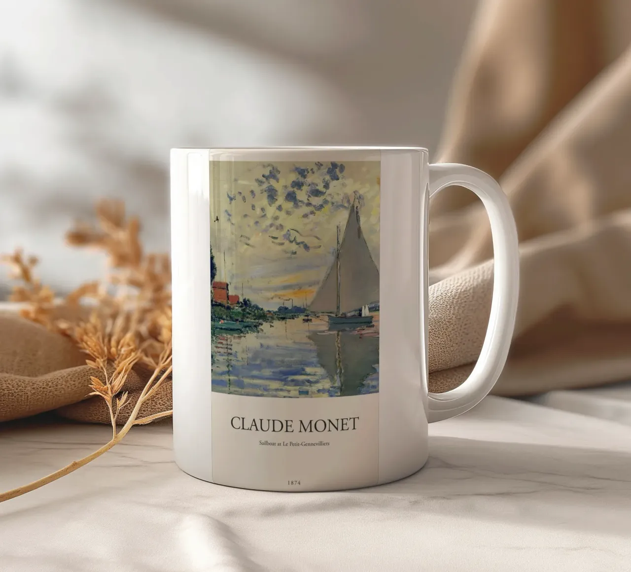 vista mare con barca a vela tazza in ceramica da SMG Store