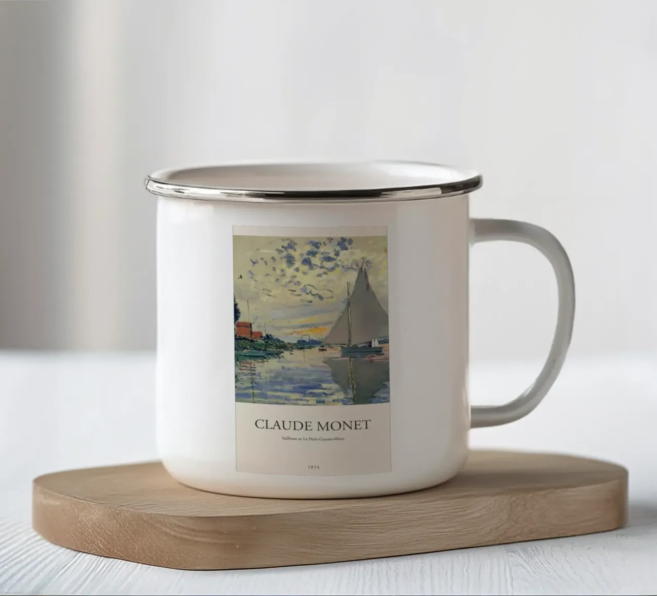 vista mare con barca a vela tazza in smalto da SMG Store