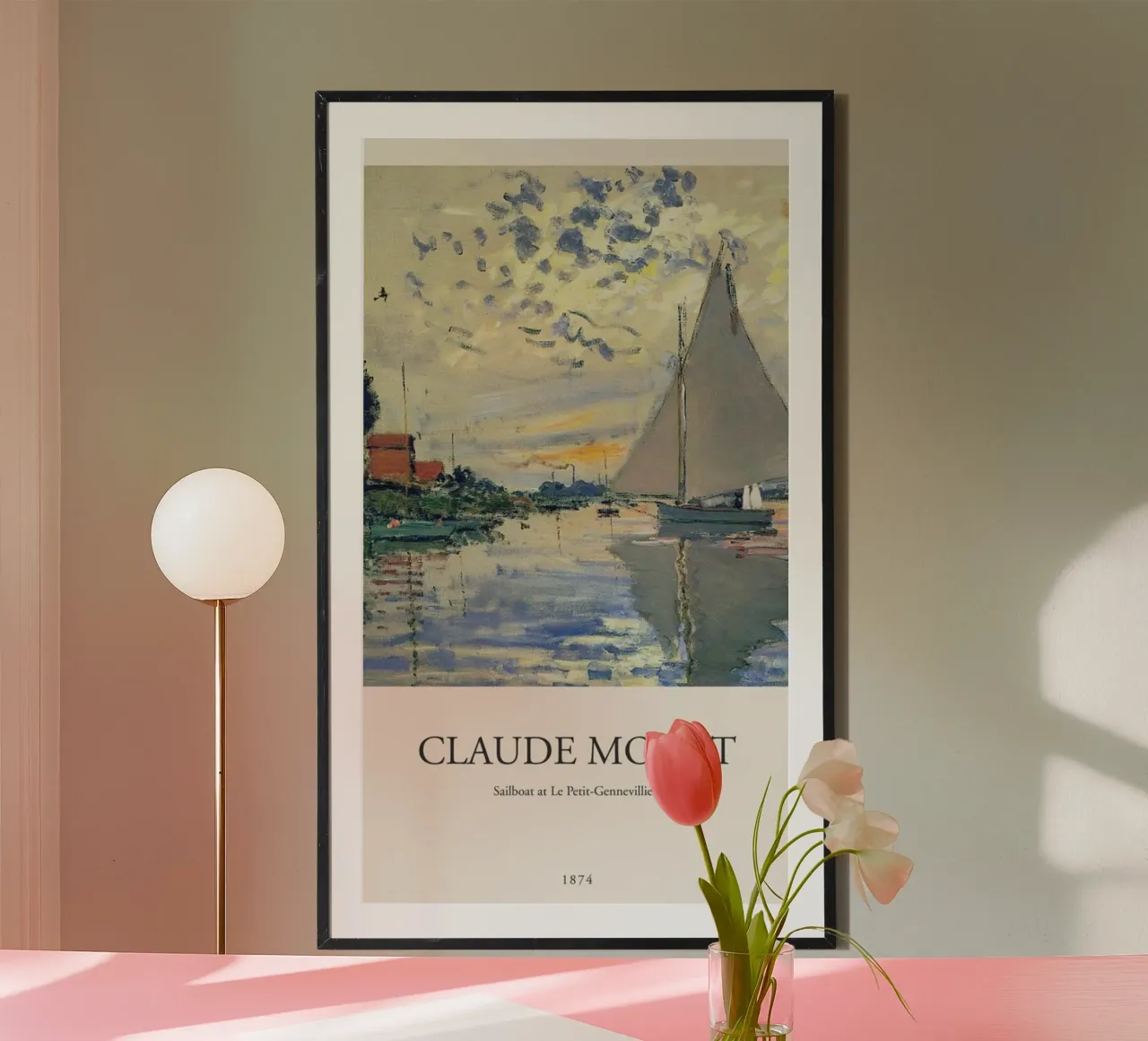 Meerblick mit Segelboot Poster mit Kunststoffrahmen von SMG Store