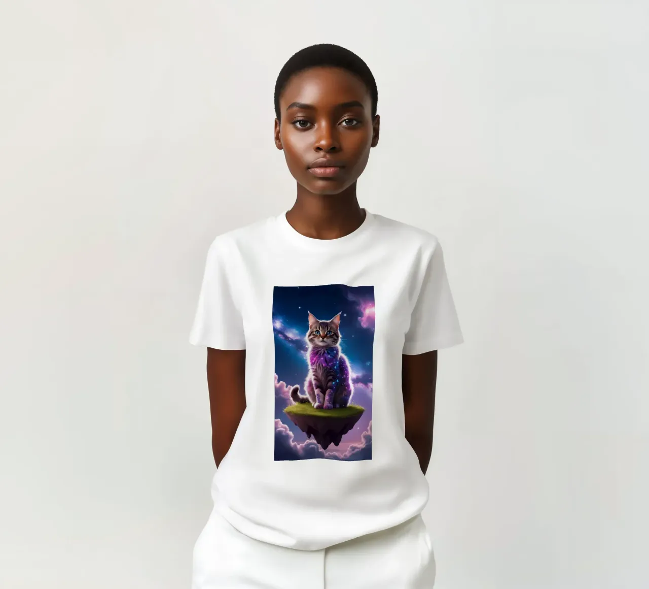 Galaxy Cat on a Floating Island t-shirt by van hellen