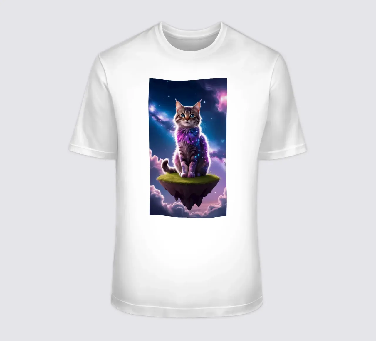 Galaxy Cat on a Floating Island t-shirt by van hellen