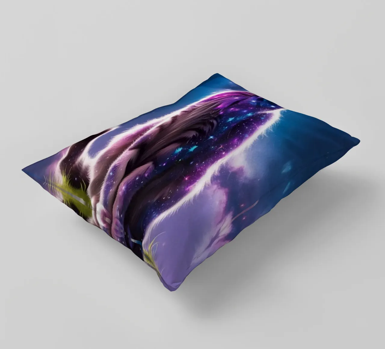 Galaxy Cat on a Floating Island decorative cushion by van hellen
