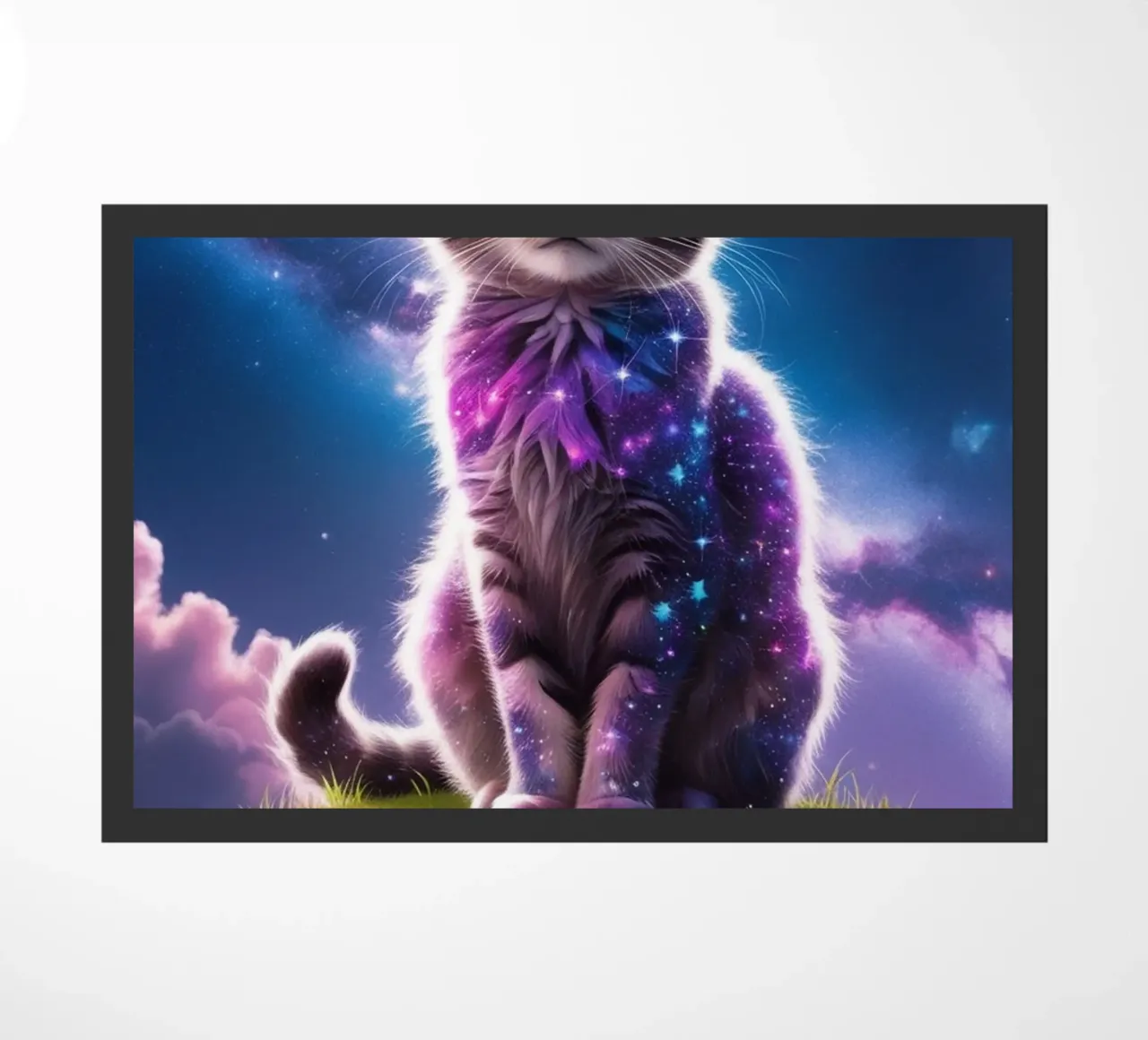 Galaxy Cat on a Floating Island doormat by van hellen
