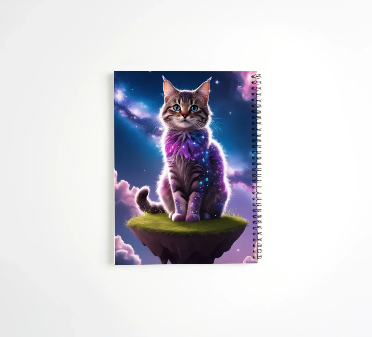 Galaxy Cat on a Floating Island spiral notebook by van hellen