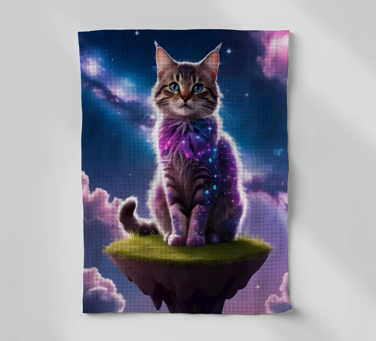 Galaxy Cat sur une île flottante torchon de van hellen