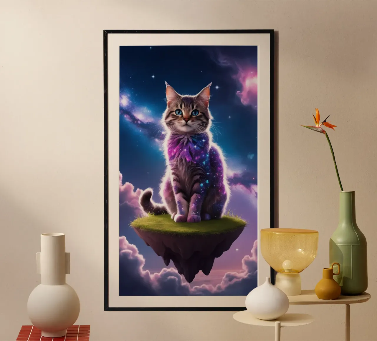 Galaxy Cat on a Floating Island hahnemühle by van hellen
