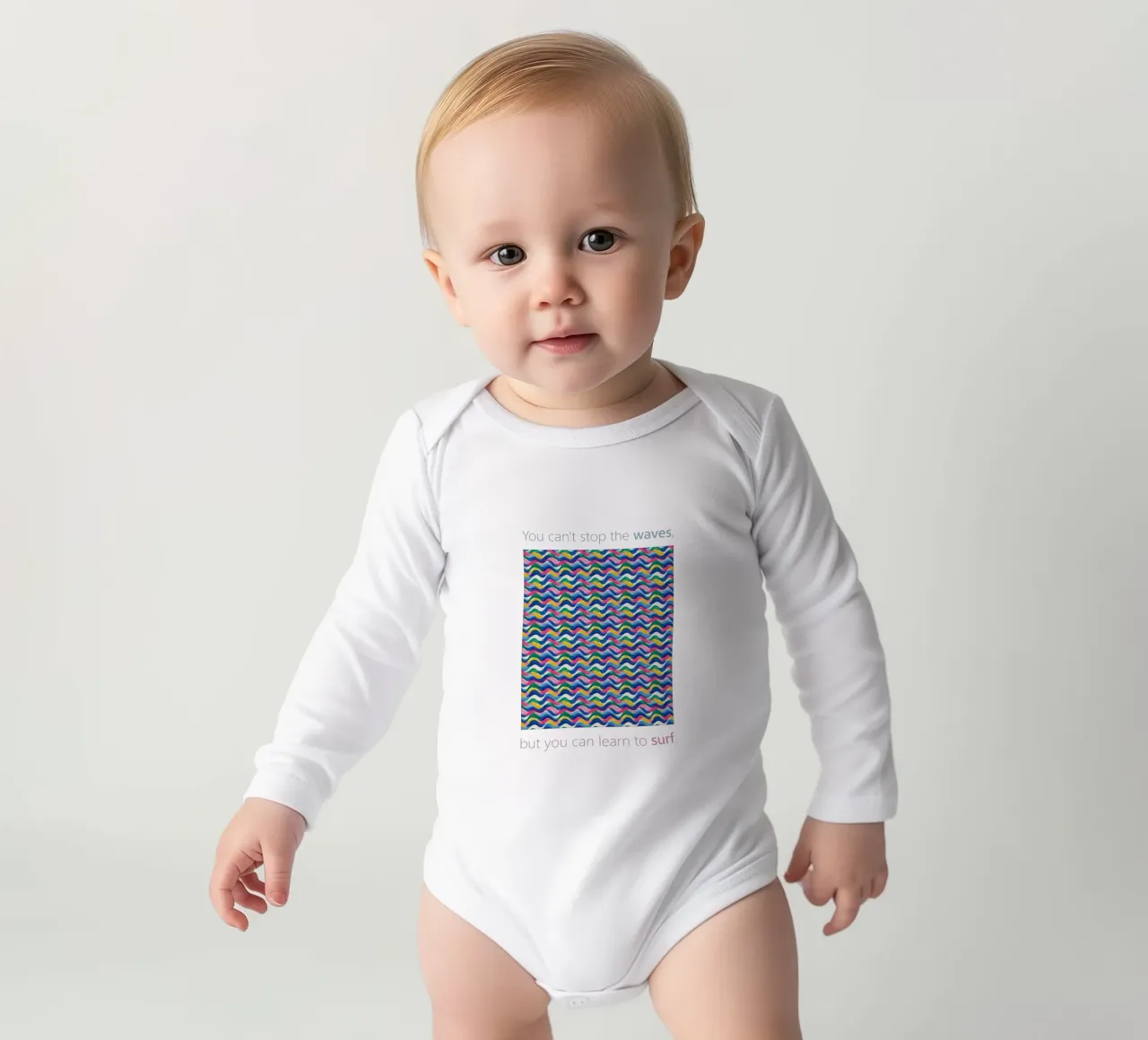 You can't stop the WAVES but you can learn to SURF long-sleeve baby romper by Moodwall