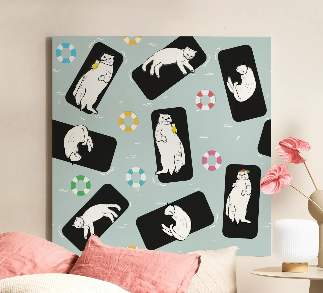 Grappige katten zonnebadend op zee II canvas met Baklijst van gulsengunel