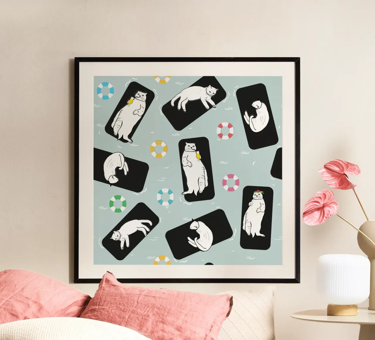 Gatti divertenti che prendono il sole sul mare II poster da gulsengunel