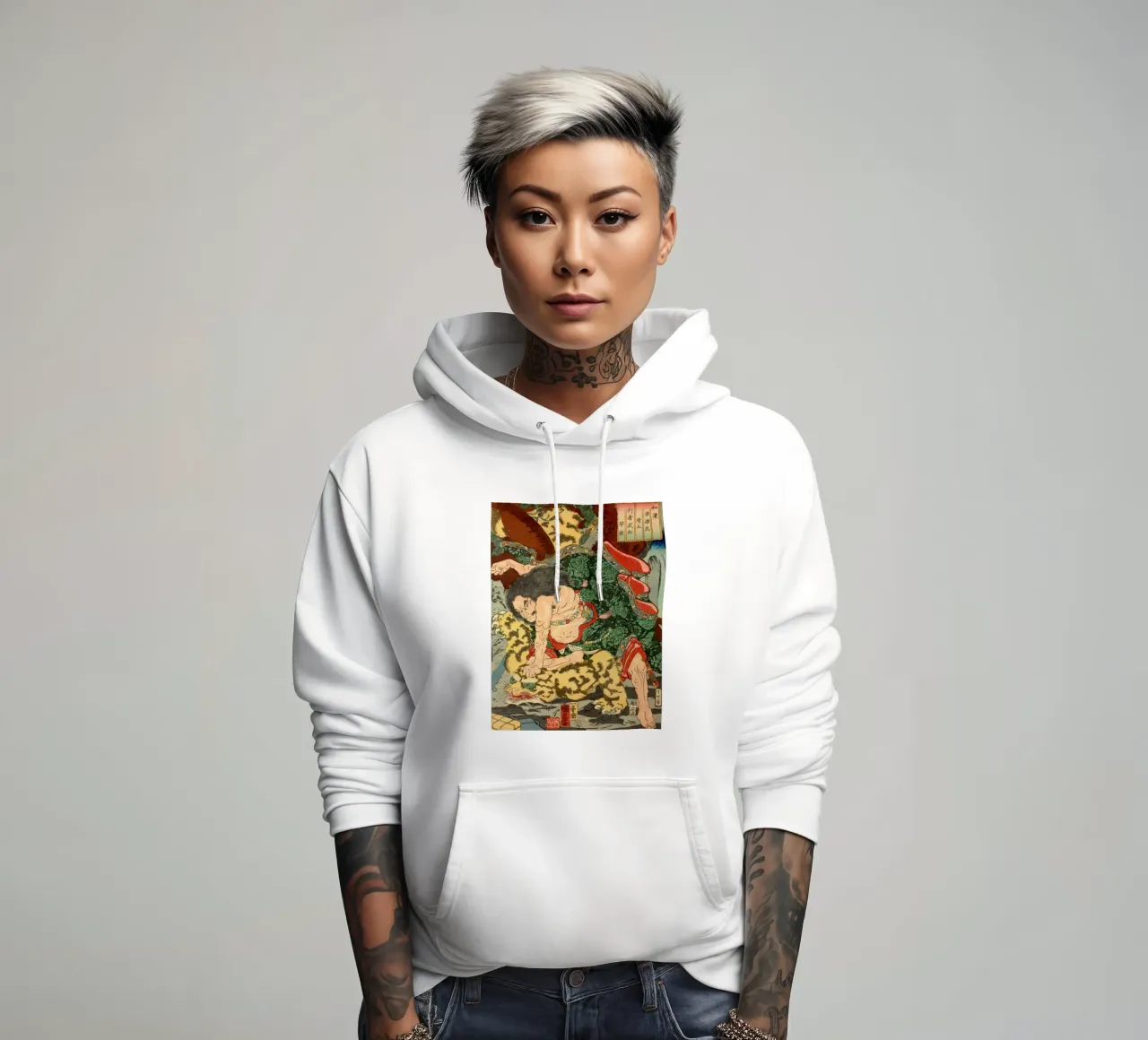 Samouraï combattant le léopard - Ukiyo-e japonais d'époque sweat à capuche de Masterpieces Of Japanese Art