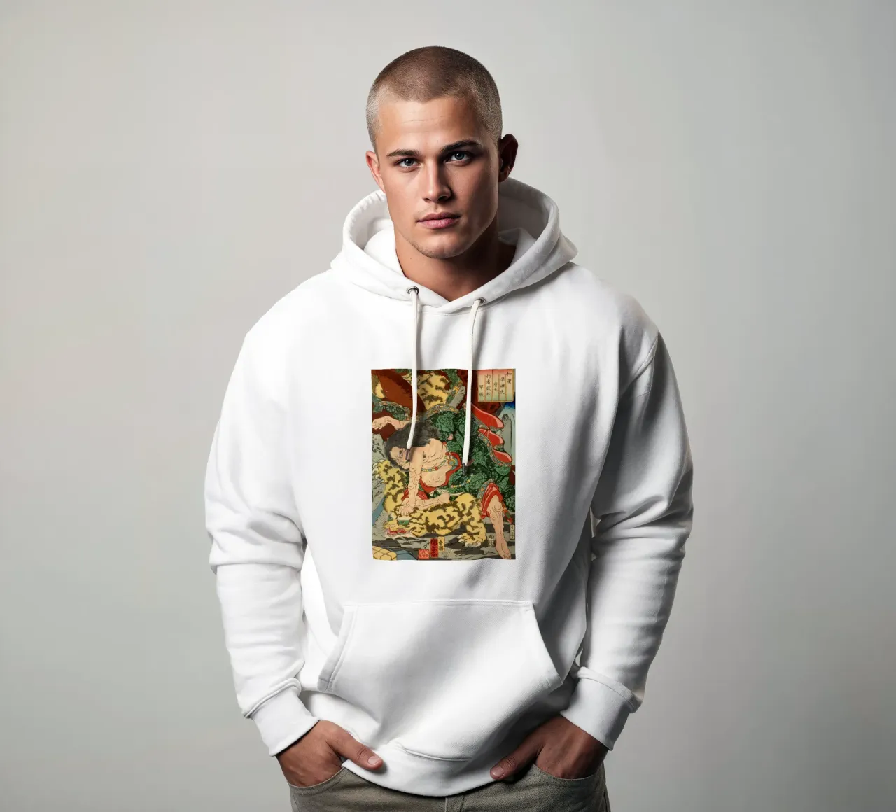 Samouraï combattant le léopard - Ukiyo-e japonais d'époque sweat à capuche de Masterpieces Of Japanese Art