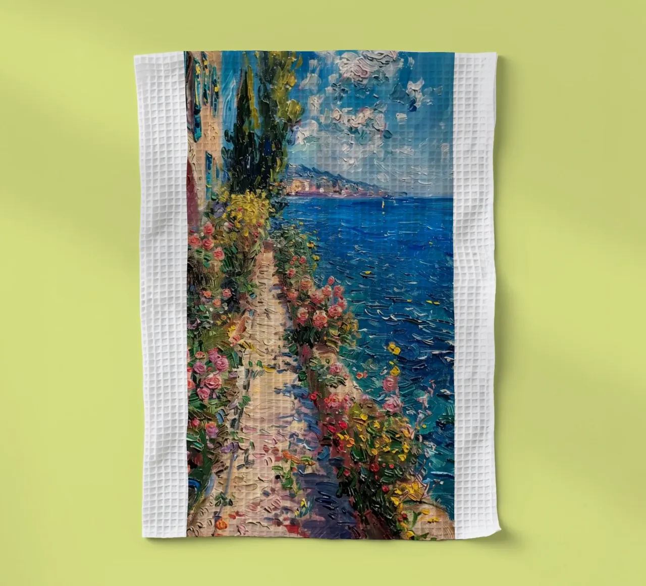 giardino fiorito sulla spiaggia canovaccio da cucina da SMG Store