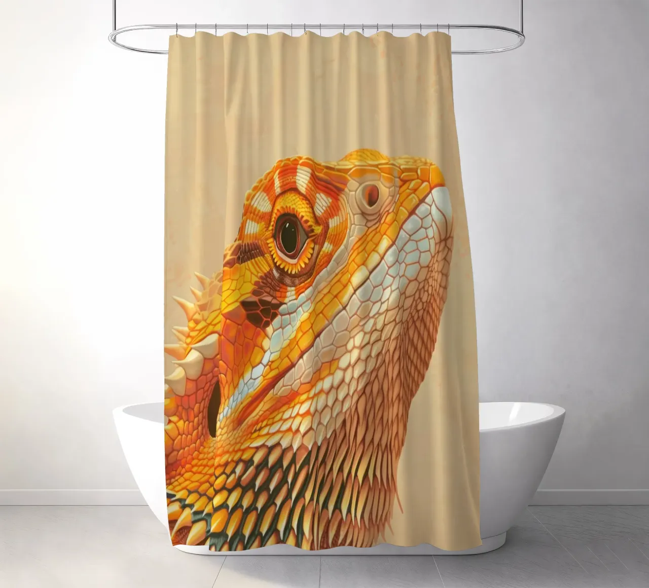 intricate close-up of a bearded dragon showcasing its detail shower curtain by DesignDoodle