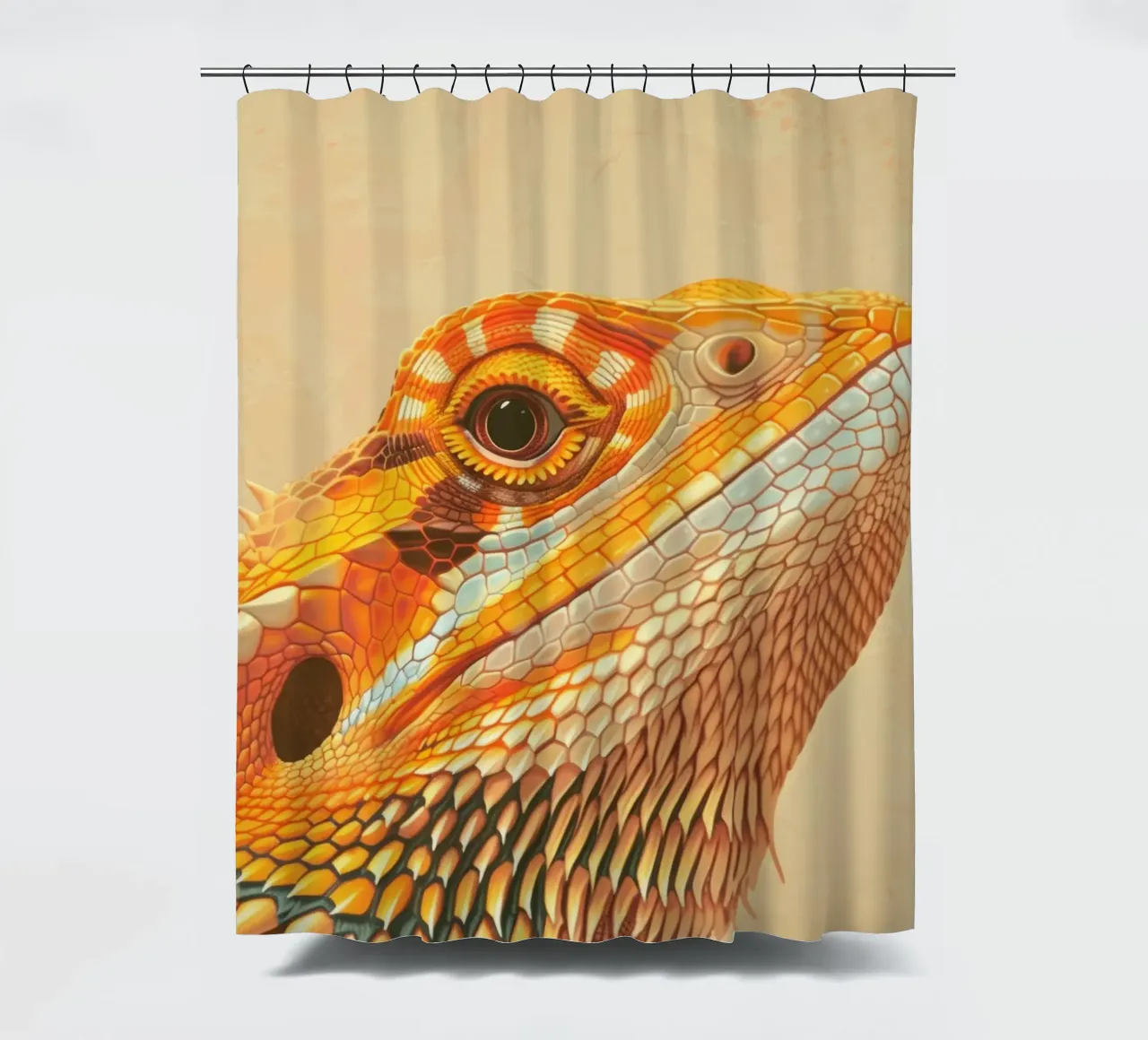 intricate close-up of a bearded dragon showcasing its detail shower curtain by DesignDoodle