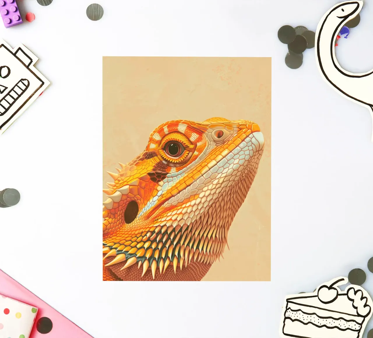 intricate close-up of a bearded dragon showcasing its detail sticker by DesignDoodle