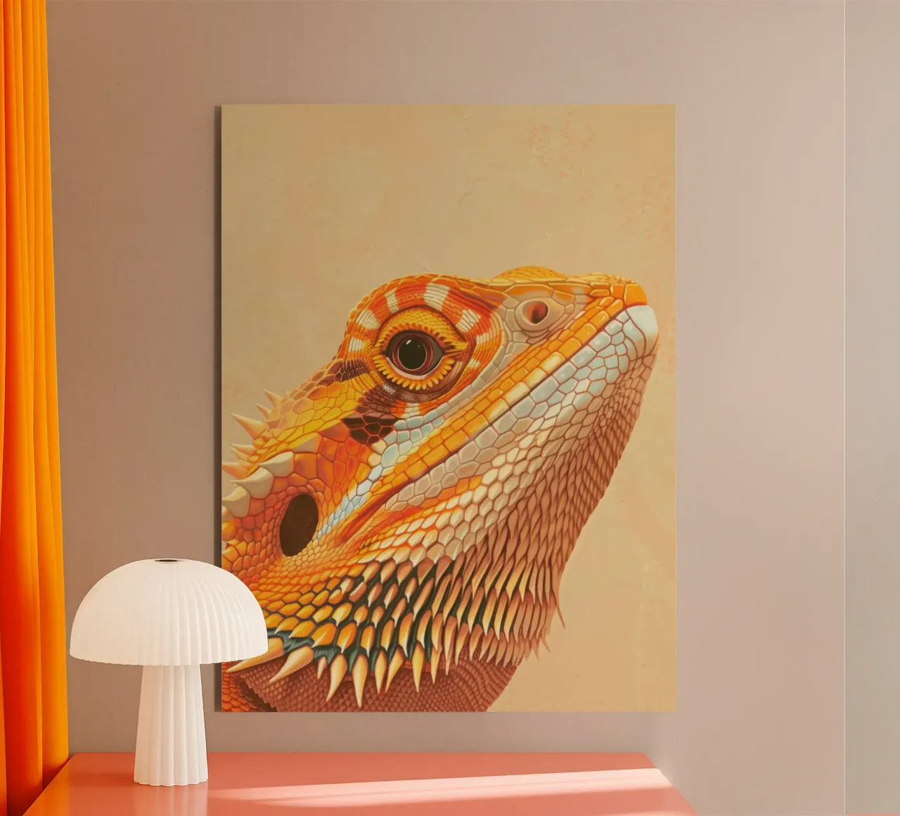 gros plan complexe d'un dragon barbu mettant en valeur ses détails alu dibond de DesignDoodle