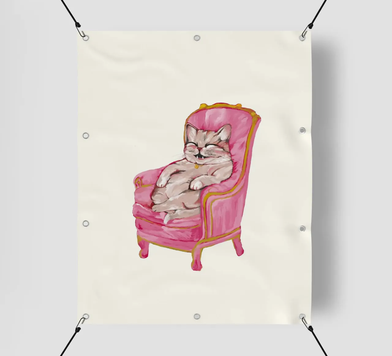 Smiling Cat Lounging on Pink Chair telo in pvc da mysteriouscoco