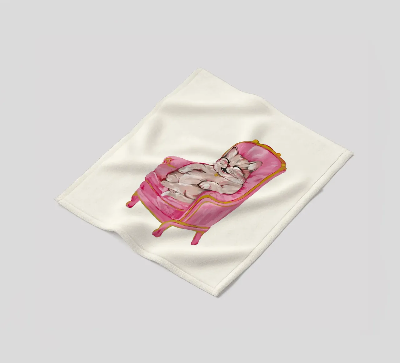 Smiling Cat Lounging on Pink Chair coperta in pile da mysteriouscoco