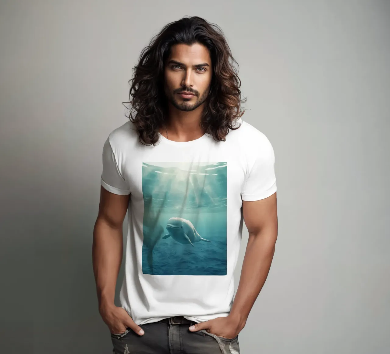 momento subacqueo con una maestosa balena beluga blue wat t-shirt da DesignDoodle