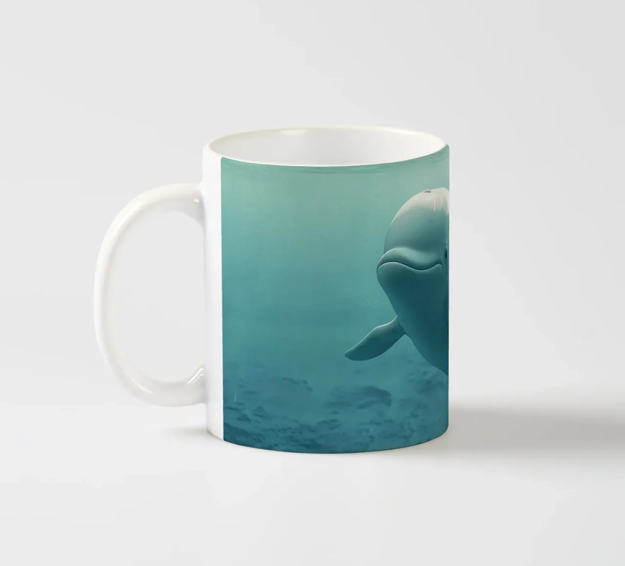 momento subacqueo con una maestosa balena beluga blue wat tazza in ceramica da DesignDoodle