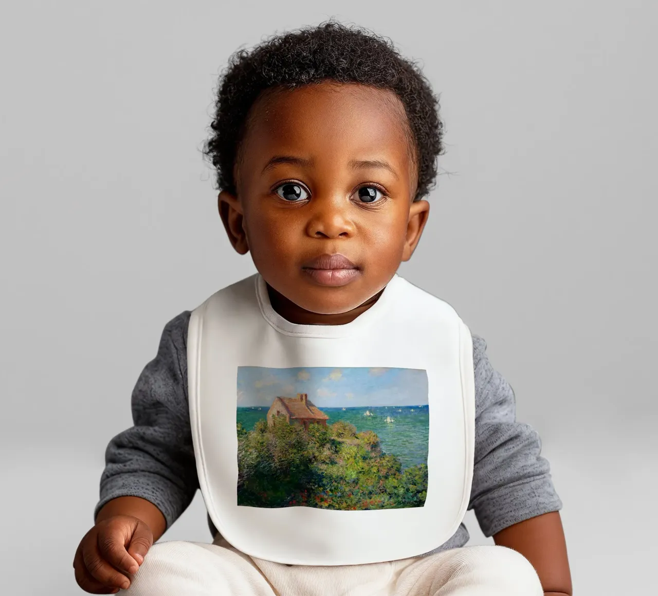 a stone hut on a cliff baby bib by SMG Store