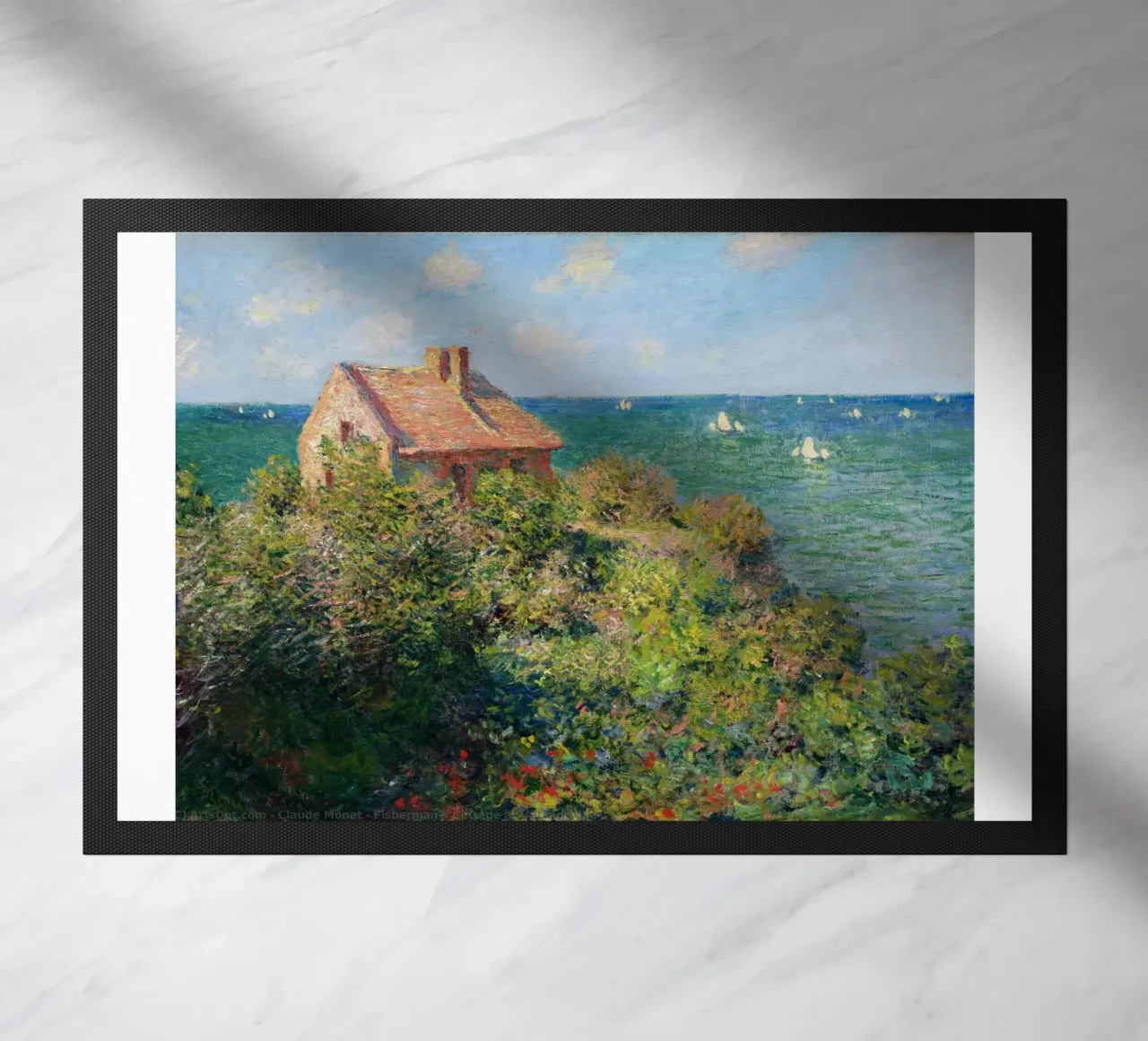 a stone hut on a cliff doormat by SMG Store