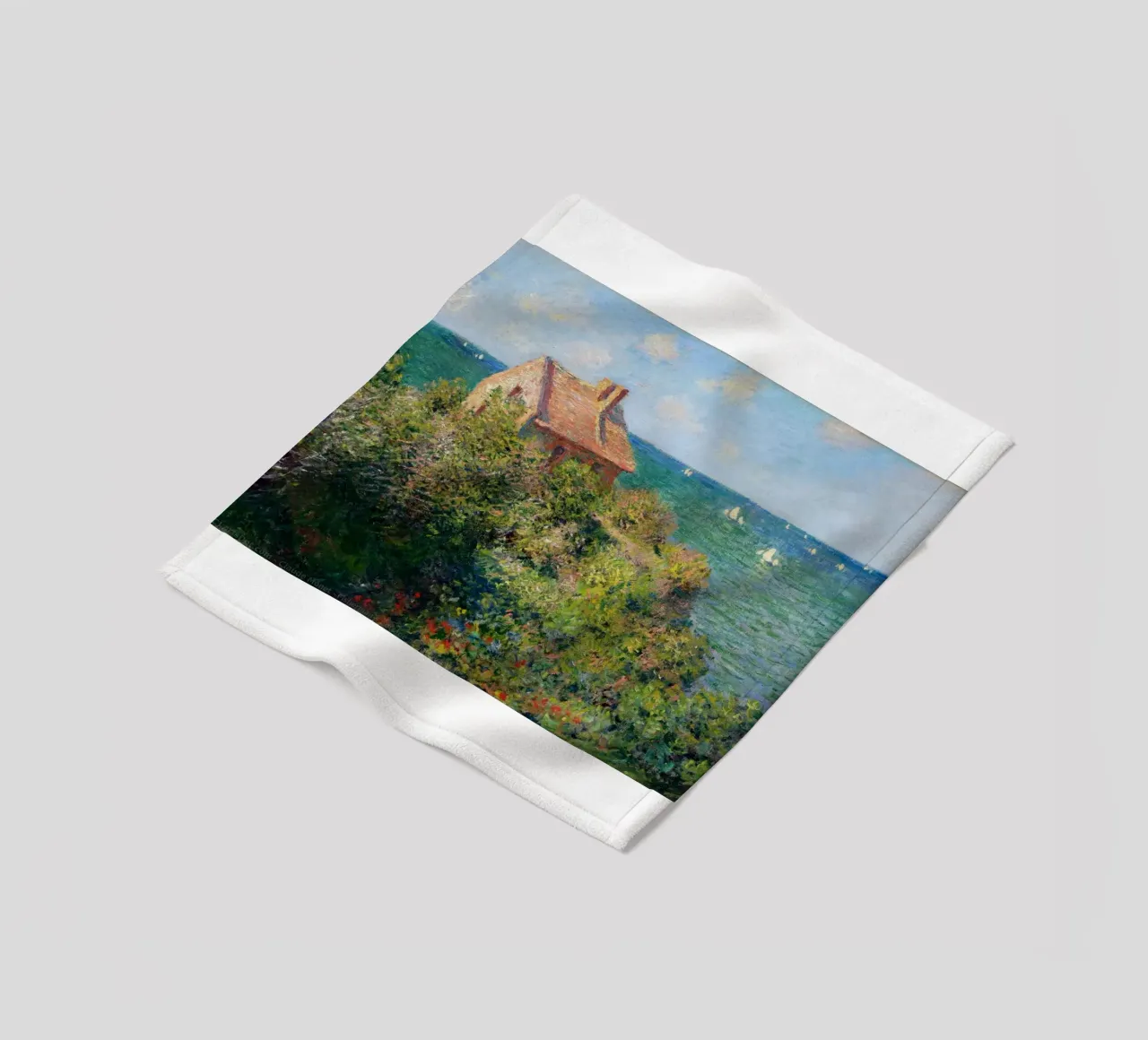 a stone hut on a cliff fleece blanket by SMG Store