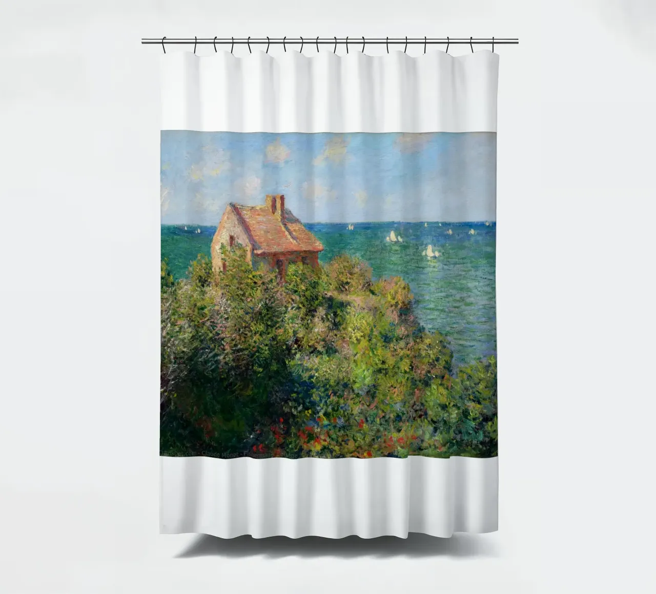 a stone hut on a cliff shower curtain by SMG Store