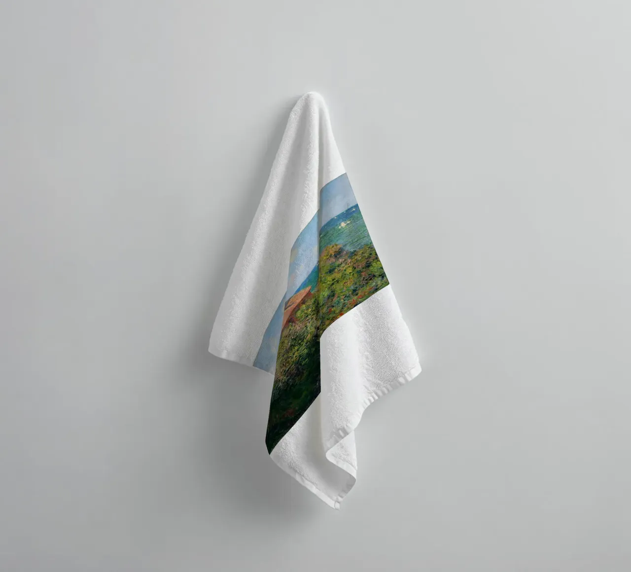 a stone hut on a cliff towel by SMG Store