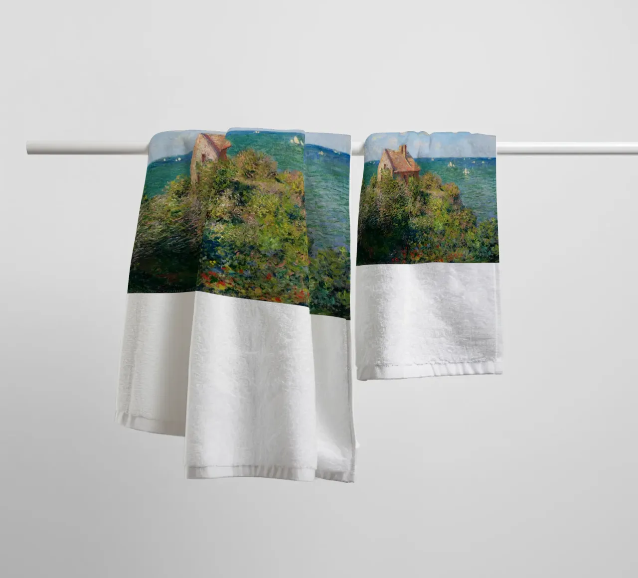 a stone hut on a cliff towel by SMG Store