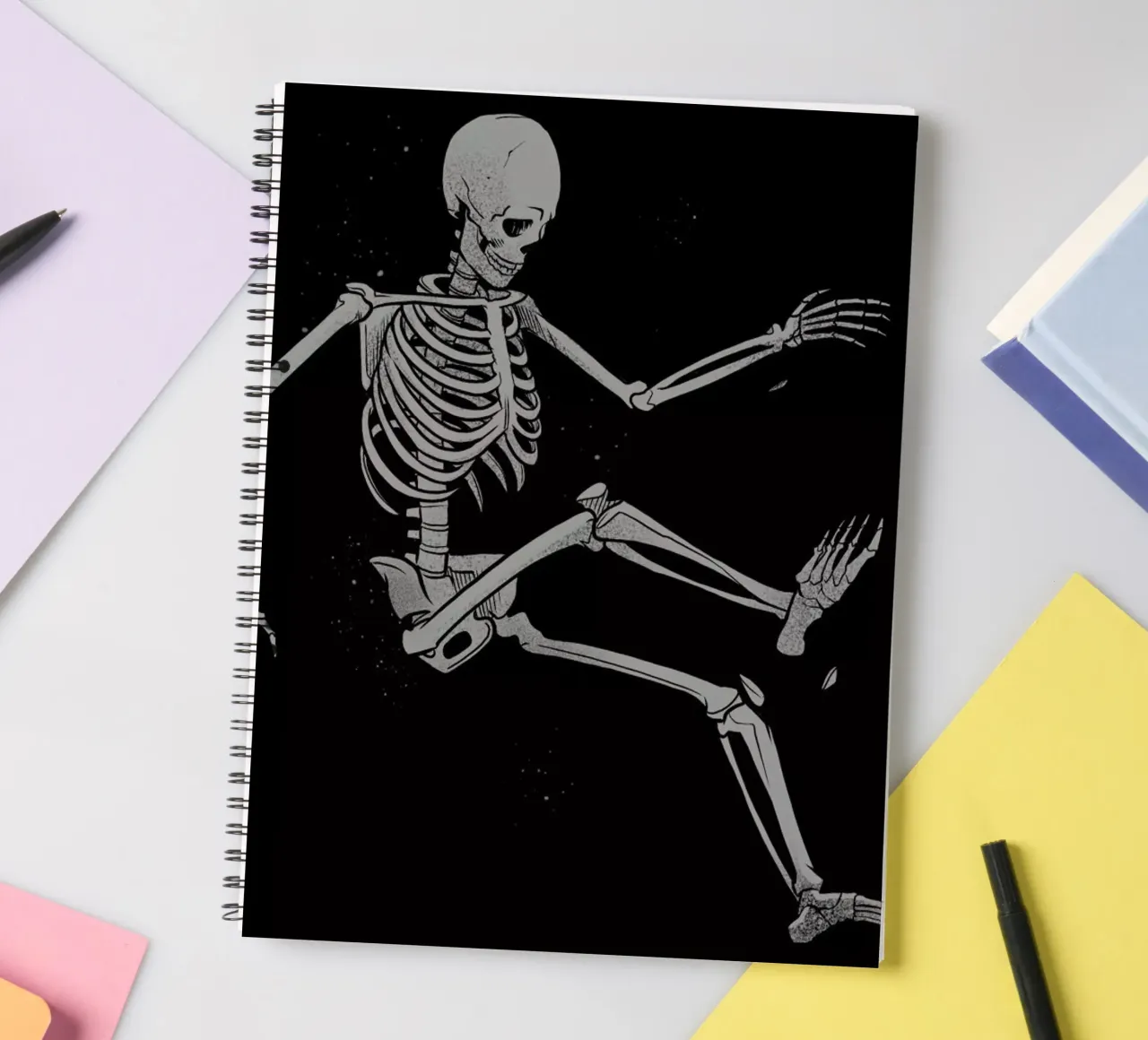 Skeleton Flowting On Space spiral notebook by Tobe Fonseca