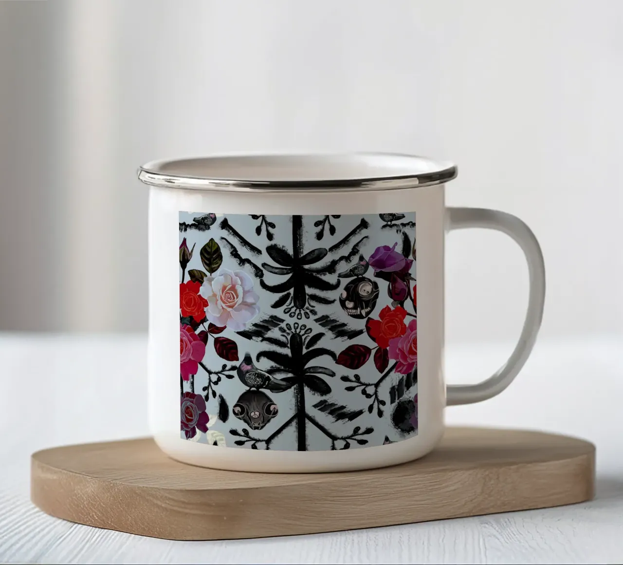 Fiori gotici sfondo blu tazza in smalto da gulsengunel