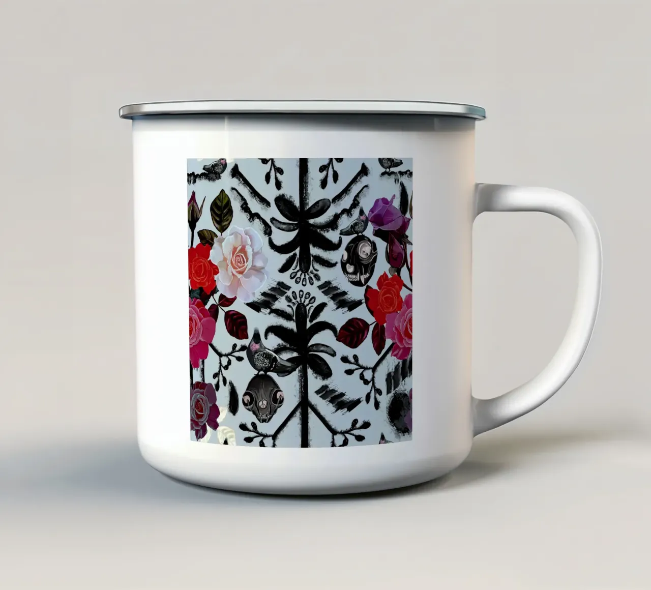 Fiori gotici sfondo blu tazza in smalto da gulsengunel