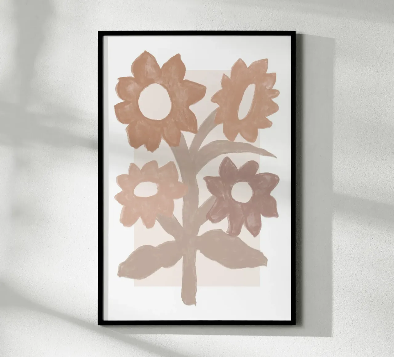 Sole e strisce astratte in terracotta su beige poster con telaio in legno da Melloi Art Print