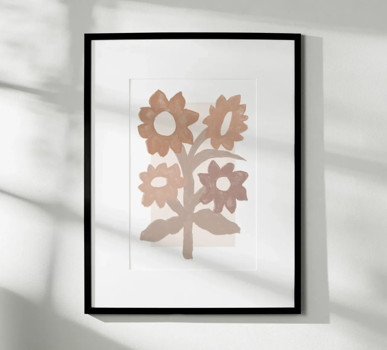 Sole e strisce astratte in terracotta su beige poster con telaio in legno da Melloi Art Print