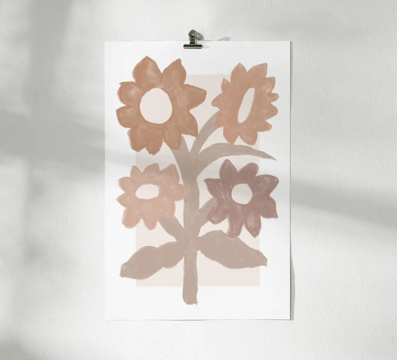 Sole e strisce astratte in terracotta su beige poster con telaio in legno da Melloi Art Print