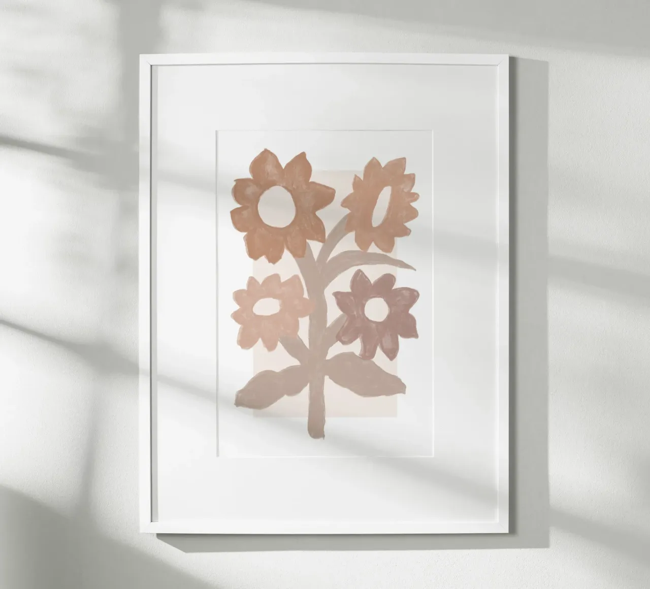 Sole e strisce astratte in terracotta su beige poster con telaio in legno da Melloi Art Print